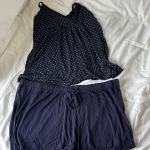 GAP Blue and White Pajama Set with Sleeveless Top and Soft Shorts